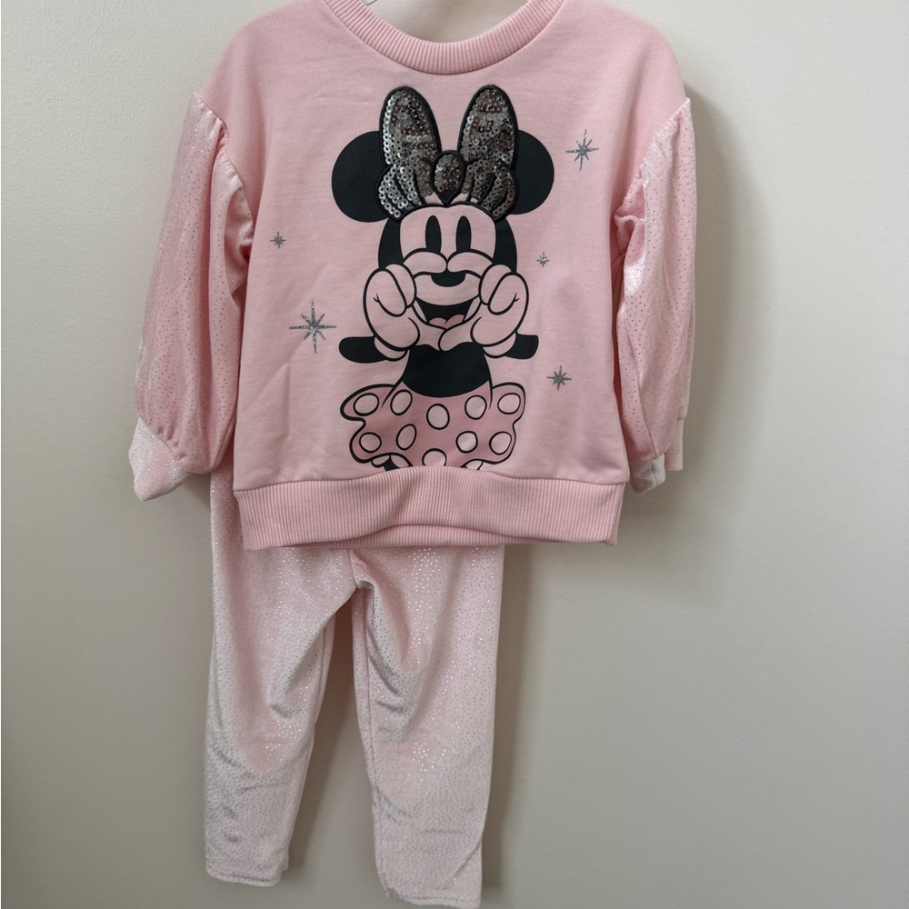 NWT Disney Minnie Mouse Sparkle Pink Sweat Set